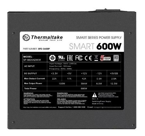 Imagen 4 de 5 de Fuente Pc Thermaltake Smart White 600w 80 Plus Tr-600