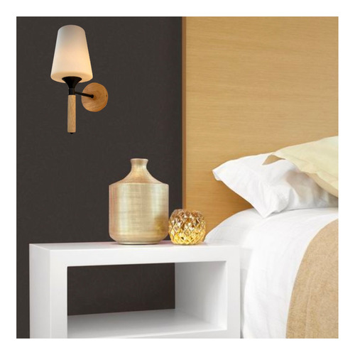 Pack 5 Apliqué Pared Simple Lusitania Madera E27 + Ampolleta
