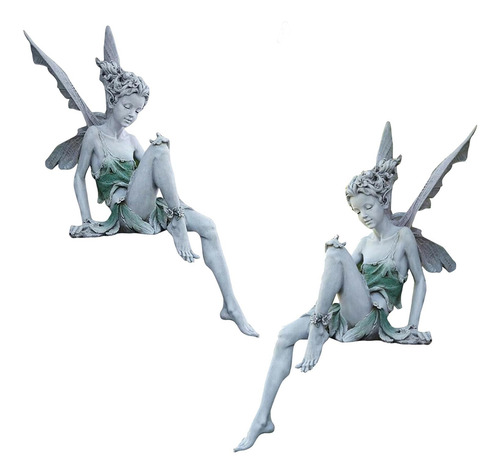 2pcs Resina Estatua De Hadas Patio Sentado Estatuilla De