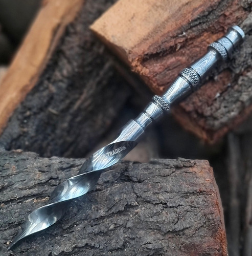 Jnr-4075 - Daga De Acero De Damasco De Tres Bordes, Cuchillo