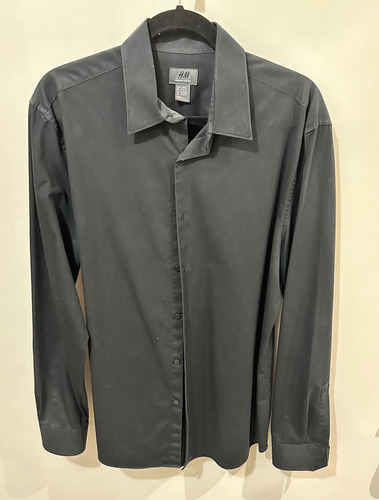 Camisa H&m Gris Algodón L Negro