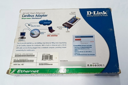 Adaptador Ethernet Notebook D-link Dfe-690txd 10/100 32bit