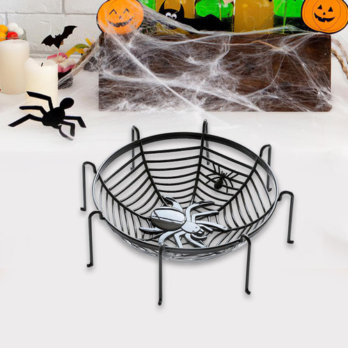 Cesta De Telaraña Para Dulces De Halloween Negra Con Soporte