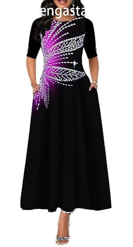 Vestido Fiesta Largo Con Diamantes Calientes Vestido Negro S