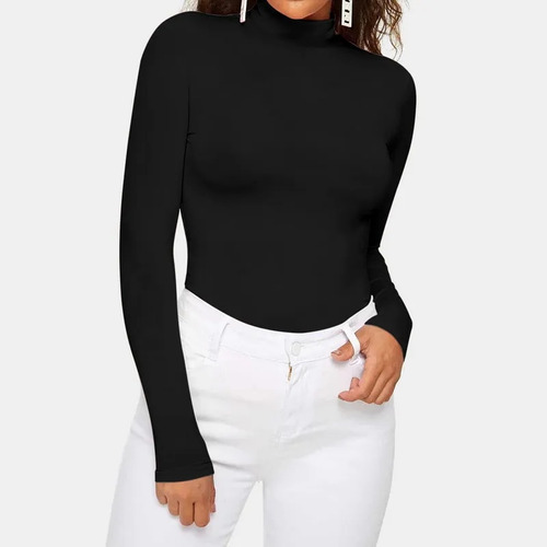 Jerséis Cálidos Bas Tops Para Mujer, Cuello Alto, Manga Larg