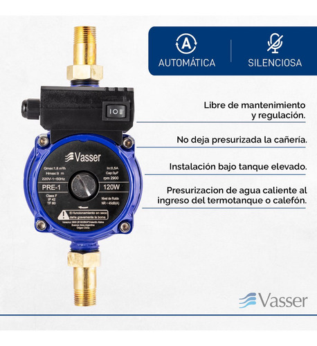 Bomba Presurizadora Vasser Pre1 9mts 1-2 Baños Accesorios
