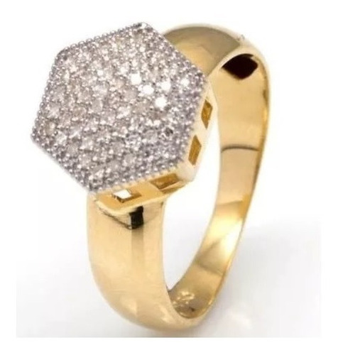 Anel Chuveiro Hexágono De Ouro 18k/750 E Diamantes Vj3