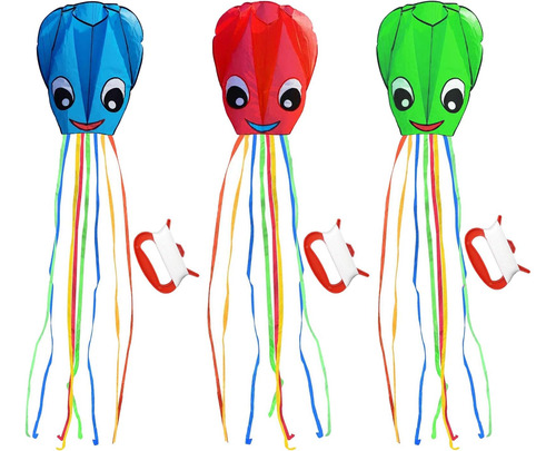 Listenman Paquete De 3 Cometas De Pulpo Sonrientes Grandes Y
