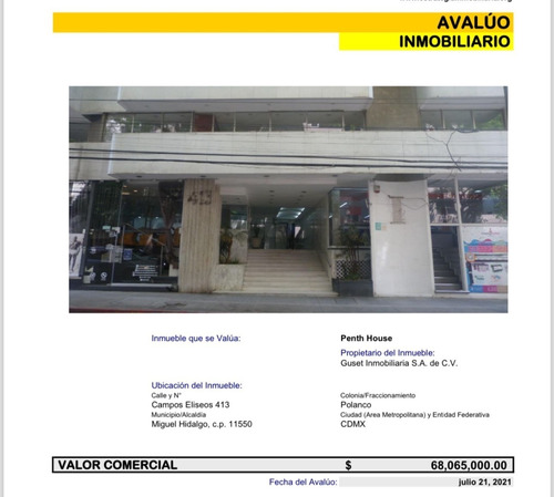 Venta Penthouse 850m2-polanco, Miguel Hidalgo-