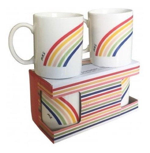 Set X2 Tazas Mugs Porcelana De Arco Iris