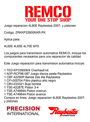 Kit Reparacion Transmision 4l65e Blazer S10 2wd 2007 7.5l