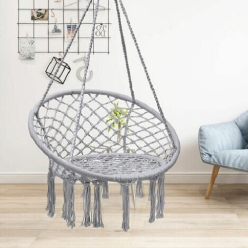 Silla Colgante Muna Tejita De Borlas Unicolor Gris