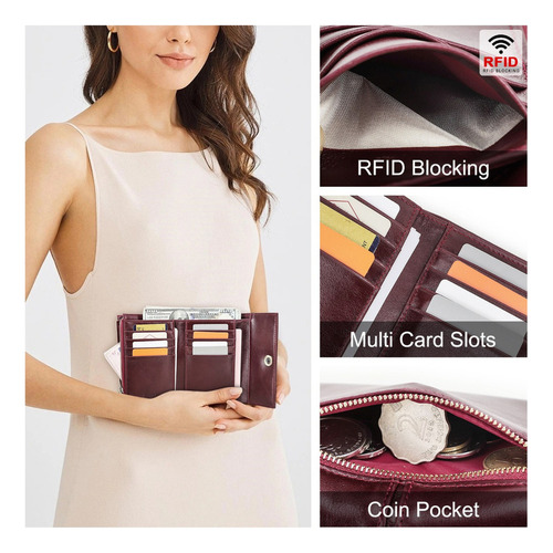 Cartera De Cuero Para Mujer Con Bloqueo Rfid De Navidad