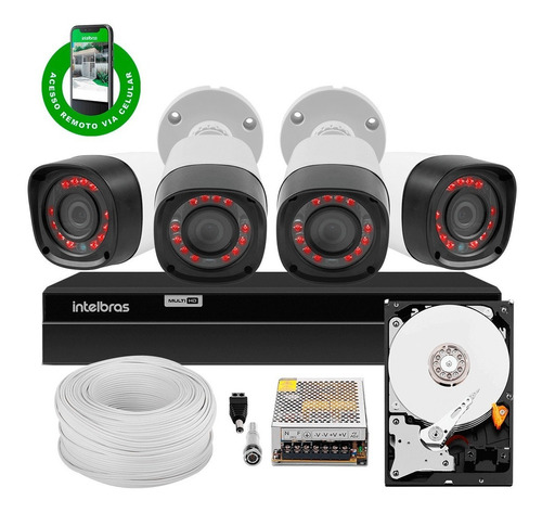 Kit Cftv 04 Câmeras 1080p Dvr 04 Canais Intelbras + Hd 500gb