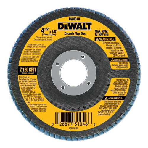 Disco Laminado De Zirconio 4-1/2  X 7/8  Z120 Dewalt.- E.o