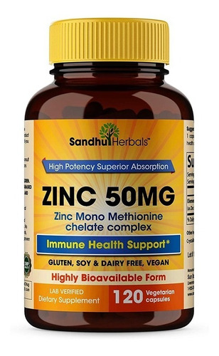 Zinc 50mg Salud Inmunológica Zinc Mono Metionina 120cápsulas