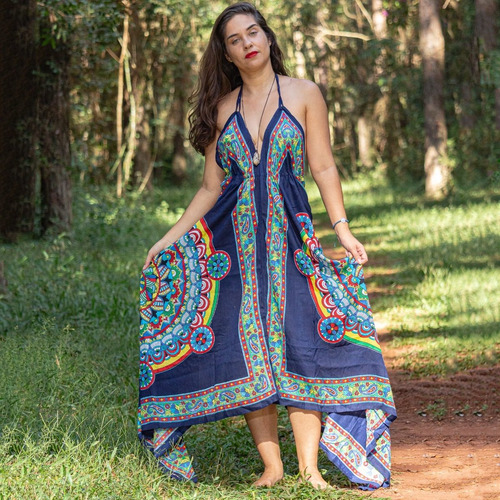 Imagem 2 de 4 de Vestido De Ponta Azul Indiano Boho Hippie