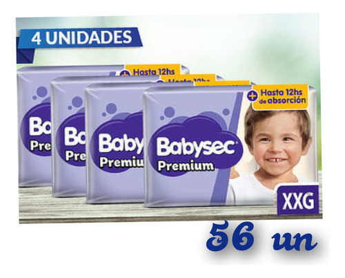 Pack 4  Pañal Babysec Premium P,m,g,xg,xxg