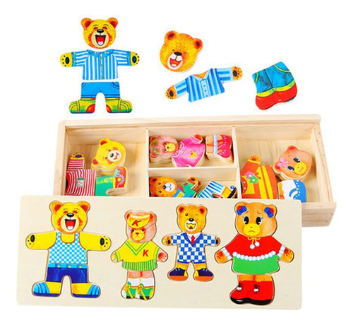 Puzzle De Madera Para Niños Osito Cambiándose De Ropa