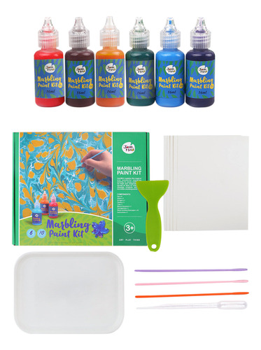 Kit De Pintura Y Marbling Para Niños; 6 Colores, Regalo Para