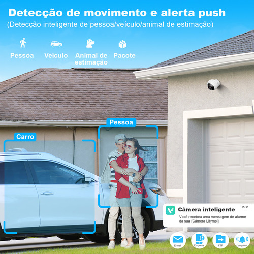 Câmera De Segurança Externa Wifi Com Montagem Magnética 2k Sem Fio Para Ambientes Camera Interna Com Detecção De Movimento Por Ia, Microsd 32gb/armazenamento Em Nuvem, Visão Noturna Colorida, Branco