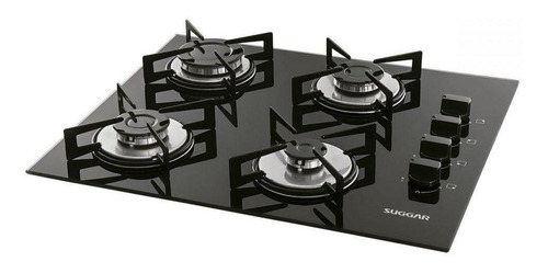 Fogão De Mesa Cooktop 4 Bocas Vidro Preto À Gás Fg4304vp 110V/220V