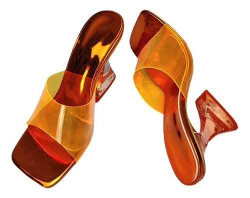 Sandalias De Tacón Transparente De Colores Para Mujer