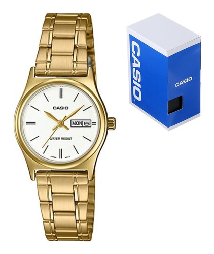 Reloj Casio Dama Ltp V006g Acero Dorado Doble Fechador