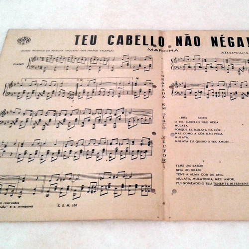 Partitura 1932 - Teu Cabelo Não Nega - Lamartine Babo