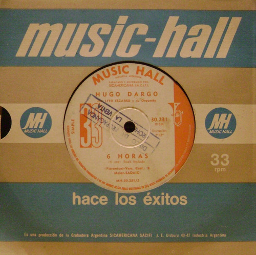  Hugo Dargo   Vinilo Simple   Raro   