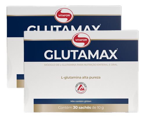 Kit 2x: Glutamax L-glutamina 10g Vitafor 30 Sachês Sabor Without Flavor