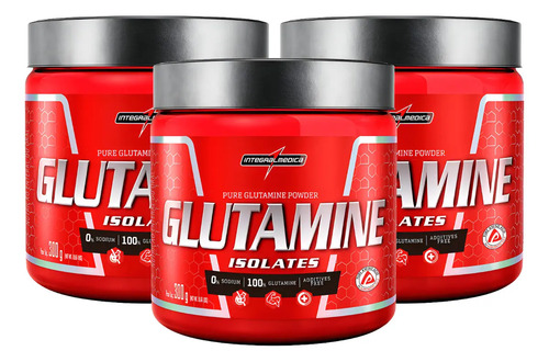 3x Glutamina 100% L-glutamina Integralmedica 300g Sem Sabor