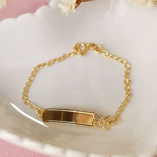 Pulseira Iantil Folheada Ouro 18k Plaquinha Borboleta Comprimento 15 Cm Diâmetro 4.77 Cm