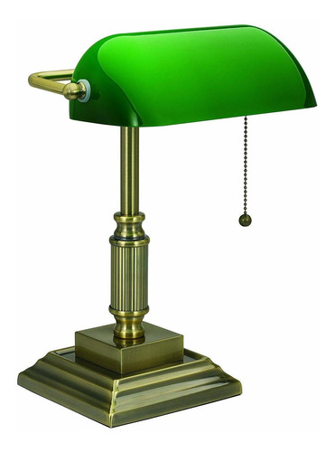 V-light Lámpara De Banco De Bronce Antiguo Con Sombra Verde 