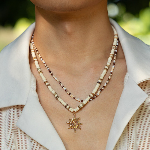 Juego De 2 Collares De Perlas De Madera De Cáscara De Coco C