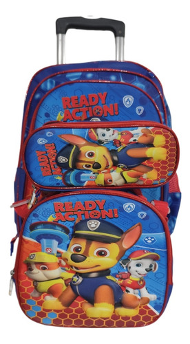 Mochila Combo. Lonchera Y Lapicera. Paw Patrol Primaria Con Llantas O Carrito. Patrulla Canina Azul Liso