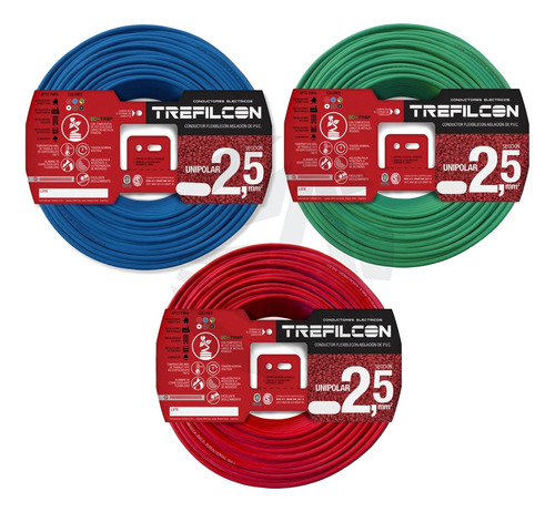 Cable Trefilcon 2.5mm Pack X3 Celeste+rojo+v/a X50 Mts Ea