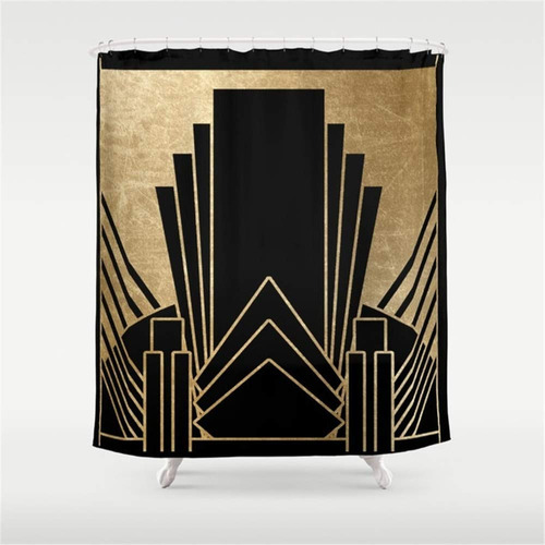 Sonernt Cortina Baño Diseño Art Deco Color Dorado Negro