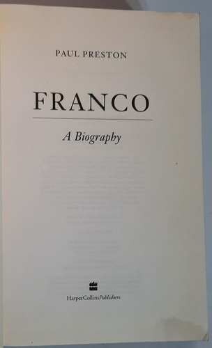 Antiguo Libro Franco Paul Preston 1993 Ro F 603