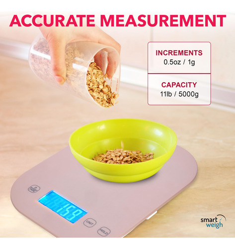 Báscula De Cocina Smart Weigh Rosa Digital Gramos Y Onzas Color 0 Mg