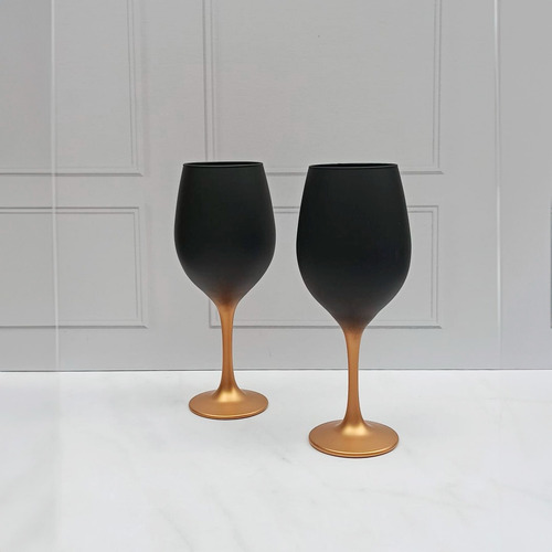 Set 6 Copas Barone Vidrio + 6 Platos Color Dorado Negro Y Dorado