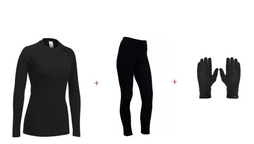 Camiseta+pantalón +guantes Térmicas Simple Warm Mujer Negro 