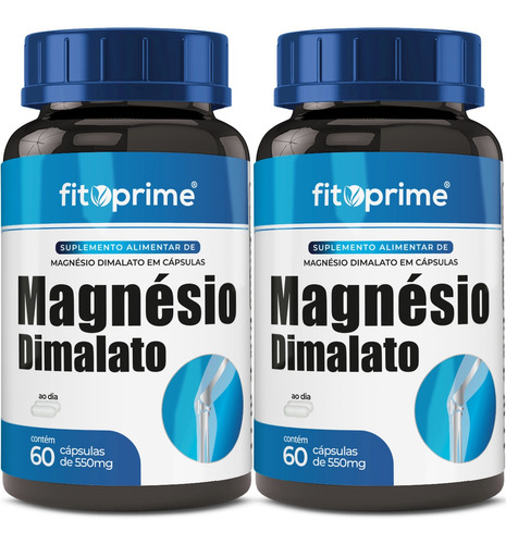 Imagem 1 de 4 de 2 Potes Magnésio Dimalato 400mg 60cps Fitoprime