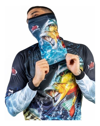 Kit Camisa Blusa Depesca + Bandana C/ Proteção Uv50 C/peixes