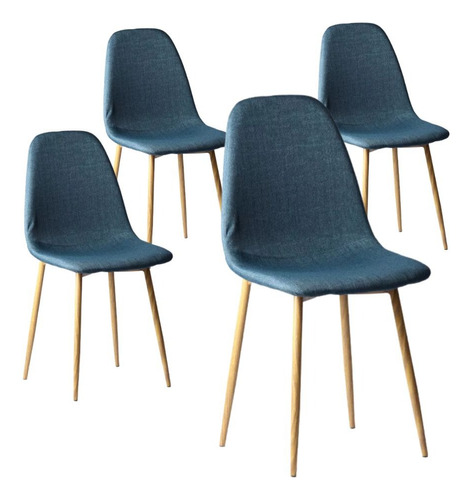 Juego De 4 Sillas Para Comedor Moderno Minimalista Acojinada Color de la estructura de la silla Madera Color del asiento Azul