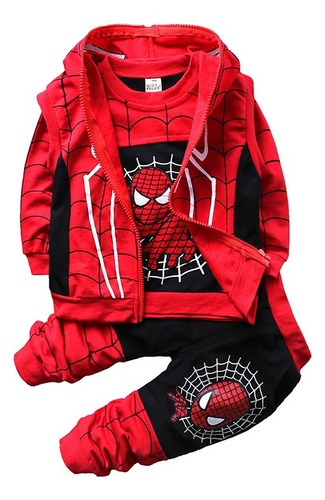 Disfraz De Superhéroe Para Niños Chaqueta Deportiva Spider Man Camiseta Y Pantalones 3 Piezas, Conjunto De Ropa