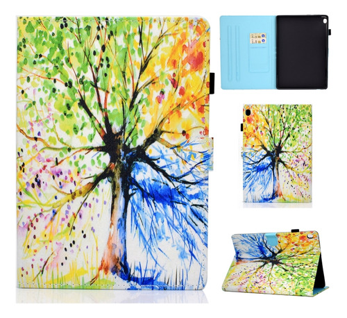 Árbol Colorido Para Lenovo Tab M10 Hd De Cuero Con Estampado