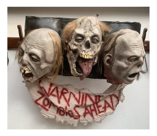 Set De Tres Cabezas Zombies Para Decorar El Halloween