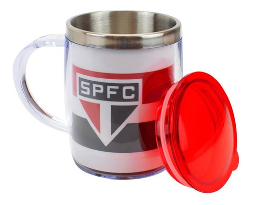 Caneca Térmica Tampa 450ml São Paulo Listras Cor Branco