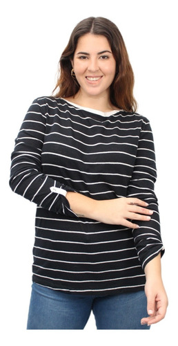 Imagen 2 de 8 de Remera Mujer Blanca Rayada Manga Larga Importada Moda Divina